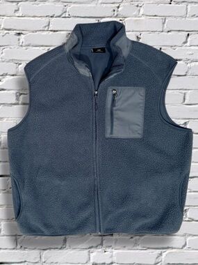 H&M Fleece Vest Large Men Blue Full Zip Sherpa Outdoor Casual